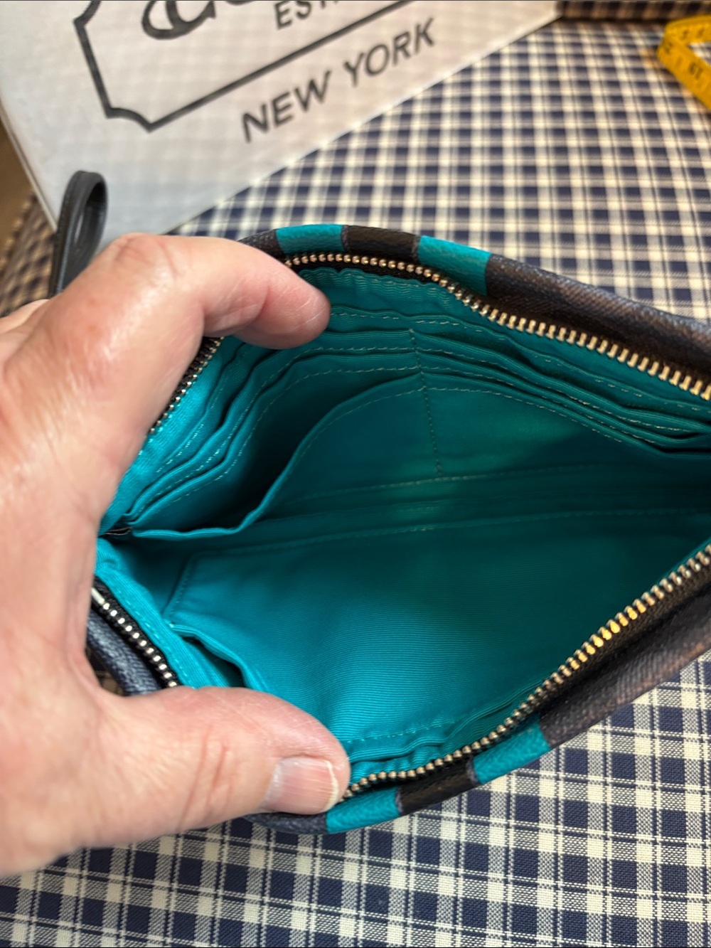 Coach large varsity Wristlet with Teal Stripes - Picture 5 of 7